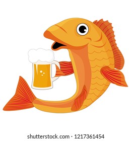  Fish with a mug of beer, vector