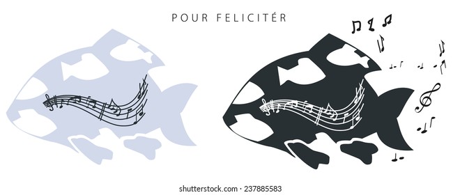 Fish with music stave and notes, isolated on white
