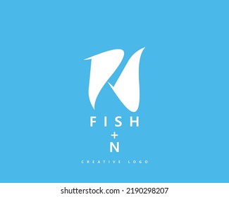 Fish + N Letter Creative logo design