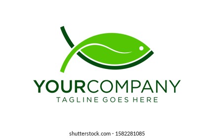 Fish and natural leaf logo design concept for inspiration