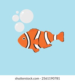 a fish nemo character with cute bubbles design vector