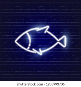 Icono de neón de pescado. Icono de ilustración de Vector brillante para diseño móvil, web y de menú. El concepto de marisco.