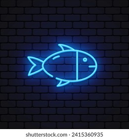 Fish neon icon on light background.