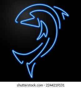 fish neon sign, modern glowing banner design, colorful modern design trends on black background. Vector illustration.