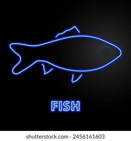 fish neon sign, modern glowing banner design, colorful modern design trend on black background. Vector illustration.