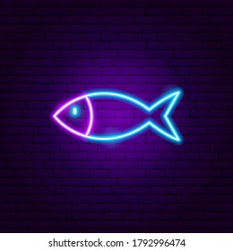 Fish Neon Sign. Vector Illustration of Pet Promotion.