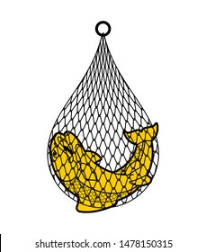 Fish in net. Fish catch. vector illustration