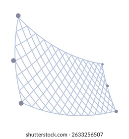 Fish net icon, isolated fishnet and fish scoop. Mesh tool used for catching. Device for safely transferring fish from one container to another or water. Vector cartoon illustration