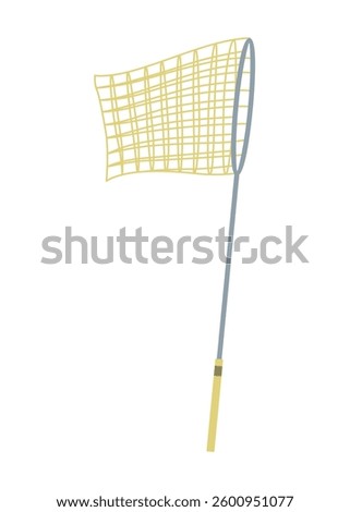 Fish net icon, isolated fishnet and fish scoop. Mesh tool used for catching. Device for safely transferring fish from one container to another or water. Vector cartoon illustration