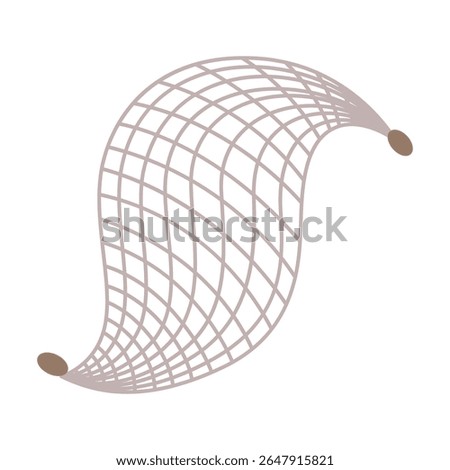 Fish net icon, isolated fishnet and fish scoop. Mesh tool used for catching. Device for safely transferring fish from one container to another or water. Vector cartoon illustration