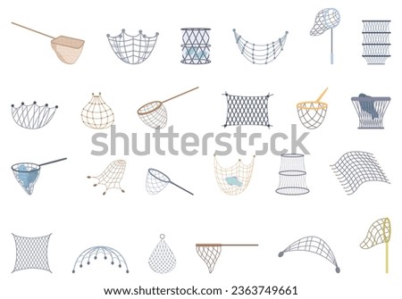 Fish Net icons set cartoon vector. Hunting fishing. Sea gear Foto stock © 