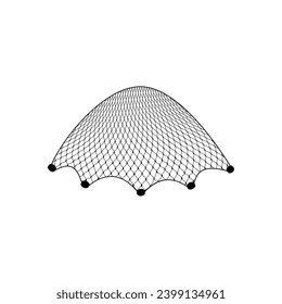 Fish net, isolated fishnet. Isolated 3d vector mesh material with sinkers used in fishing to catch fish. It consists of interconnected knots designed to trap fish while allowing water to flow through