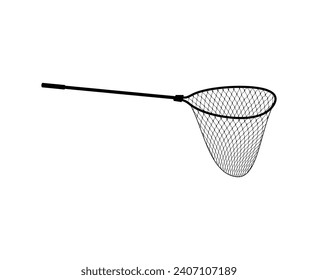 Fish net, isolated fishnet or fish scoop, vector fisherman, fishery or fishing sport trap. Sea or ocean seafood catcher, fishing rope mesh grid on round hoop frame with handle. Hand, scoop or dip net