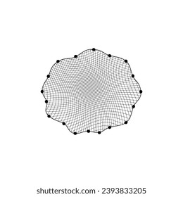 Fischnetz, isoliertes Fischnetz ist ein Web-ähnliches Werkzeug zum Fangen. Einzeln 3D-Vektormaschen in runder Form mit Tauchern, gewebt aus langlebigen Materialien, hilft Fischern beim Einholen ihrer aquatischen Fänge