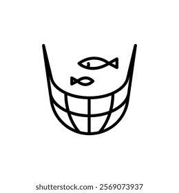 Fish net line icon. Special fishing equipment. Fishing contest. Fisherman catch fish. Vector isolated outline drawing.