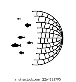 Fischnetz, Vektorsymbol-Illustration. Fischereiteil