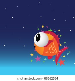 Fish in the night sky with color stars