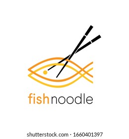 Fish Noodle Chinese Restaurant and Food Logo Vector Icon Template.