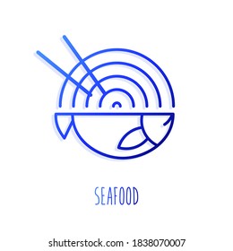 Fish and noodles in gradient linear style. Vector color icon.