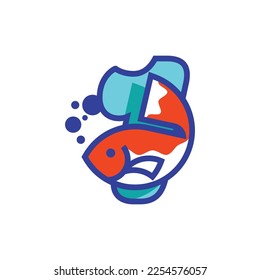 Pescado y icono número 1. Ilustración vectorial en estilo plano sobre fondo blanco.