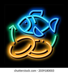 Nutrientes de peces Complementa el vector de signos de luz de neón. Icono brillante. ilustración de símbolo transparente