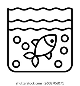 Fish in Ocean Vector Line Icon Design