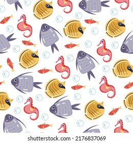 Fish ocean water sealife seamless cover wrapping pattern concept design element illustration