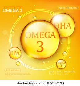 Fish oil ads template, omega-3 softgel with its package. Deep sea background. 3D illustration.