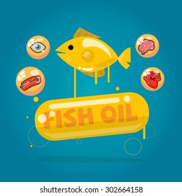 Fish Oil Capsules. Cod Liver Oil With Benefit - Vector Illustration