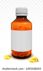 Fish oil capsules in a glass bottle