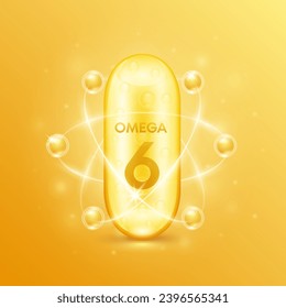 Fish oil extracted from nature essential to the health for the body. Capsule omega 6. Pill vitamin collagen radius ring surround. For dietary nutritional supplement. Vector.