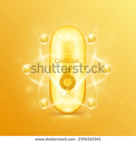 Fish oil extracted from nature essential to the health for the body. Capsule omega 6. Pill vitamin collagen radius ring surround. For dietary nutritional supplement. Vector.