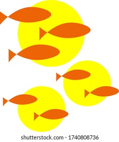 Fish oil, fishes swim in yellow circles