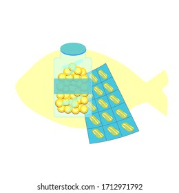 fish oil flat concept isolated on white background vector illustration