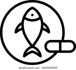 ícone de óleo de peixe desenho ilustração com contorno, isso não é feito a partir de qualquer geração de AI