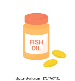 Icono de aceite de pescado aislado de fondo blanco. Cápsulas de vitamina Omega 3. Ilustración vectorial de dibujos animados.