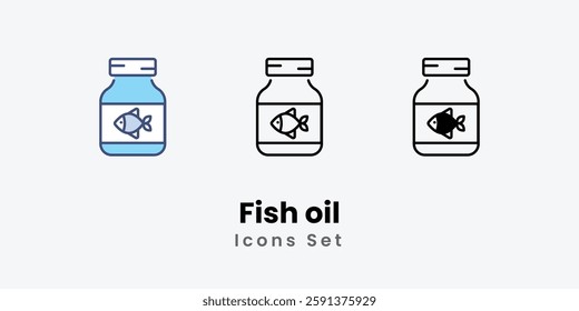 Fish oil Icons set thin line and glyph vector icon illustration