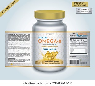 Fish Oil label, Omega supplement, Oil Supplement, Vitamin Label, Bottle vector label, Tablet bottle, Medicine Jar, Vitamin label, packaging design, product packaging, dietary oil