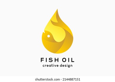 Fish oil logo design, fish icon combined with drops icon in gradient color concept