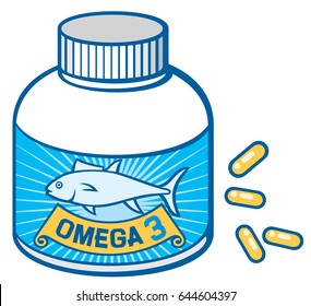 Fish Oil And Omega 3 Bottle And Yellow Pills (capsules)