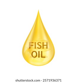 Fish oil or Omega 3 fatty acids water drop on white background. Extracted from nature salmon. Vitamins collagen essential to the health for the body. For dietary nutritional supplement. Vector.