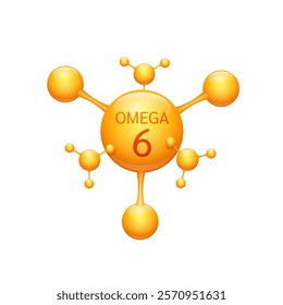 Fish oil omega 6 fatty acids in orange molecular form on white background. For nutrition products food health ads. Medical scientific concepts. 3D Vector illustration.