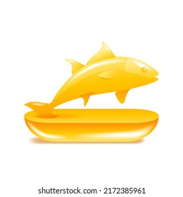 Fish oil, Omega-3 3D icon - fatty acid and oils emblem for vitamines packaging 