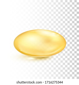 Fish oil pill. Transparent capsules with nutrition supplement omega 3. Vector illustration isolated on transparent background