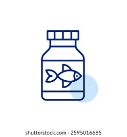 Fish oil pills in a bottle. Healthy fats, omega supplements. Pixel perfect, editable stroke vector icon