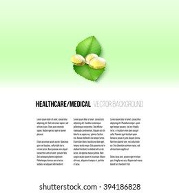 Fish oil, pills isolated on yellow background, vector background for brochure, flyer or banner.
