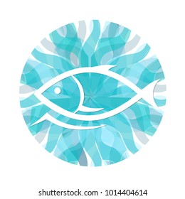 Fish on a background of waves symbol for fishing