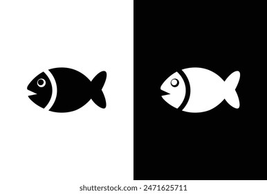 Fish on a black background. Fish icon vector isolated on white black background. food illustration collection.