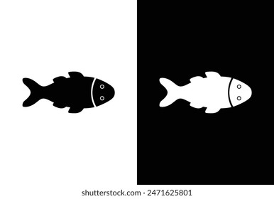 Fish on a black background. Fish icon vector isolated on white black background. food illustration sign collection.