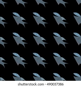 Fish on black background. Seamless pattern. Vector.